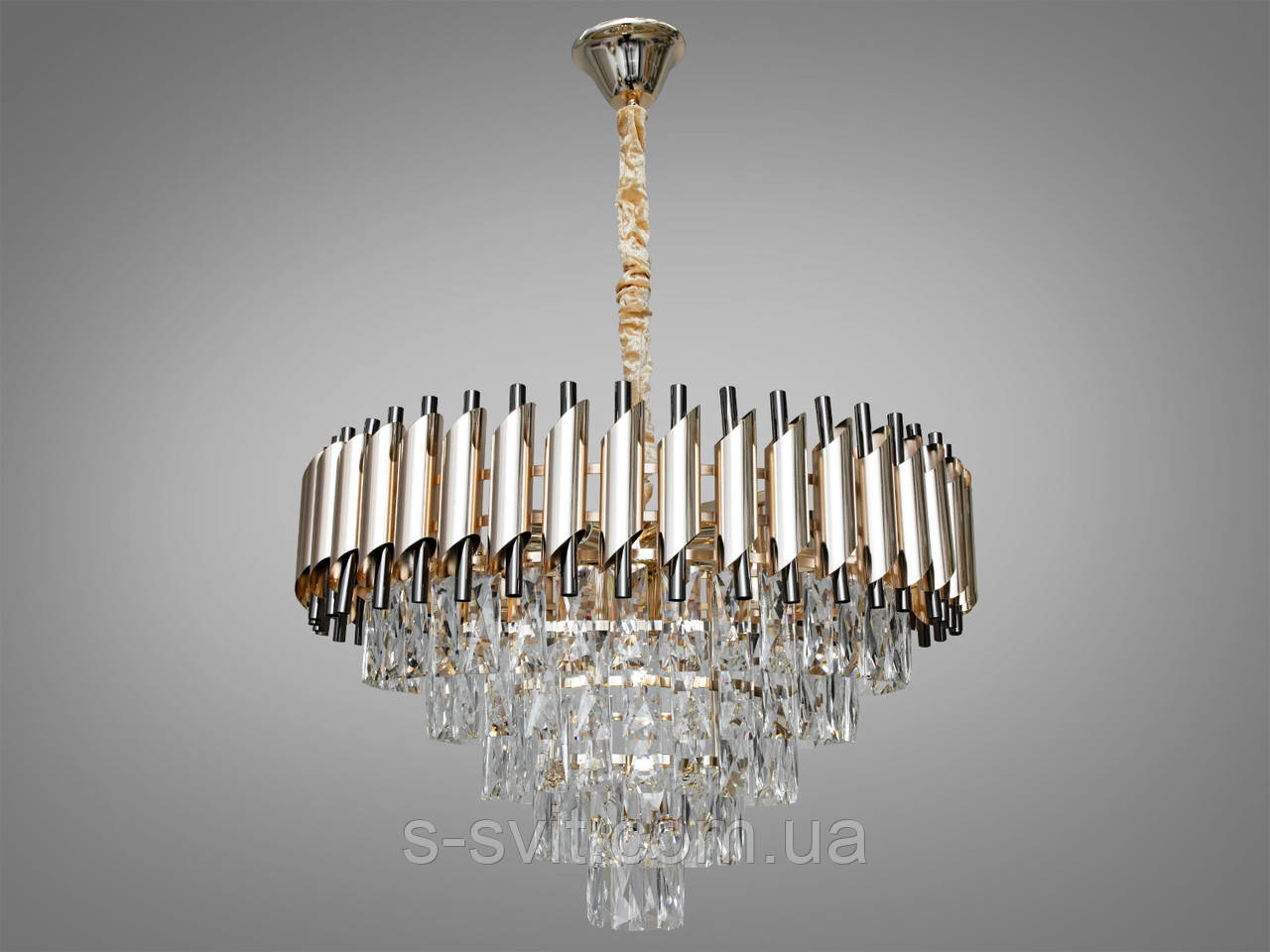 Кришталева люстра, 18 ламп золото + чорний хром, фото 1