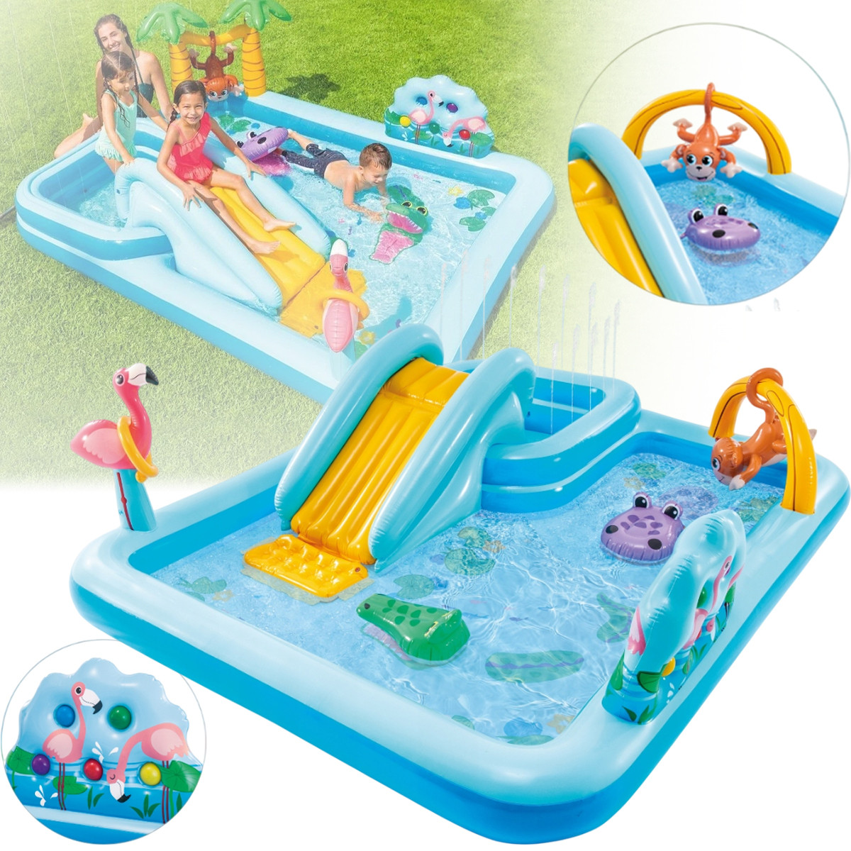 Надувний ігровий центр з басейном 257 х 216 х 84 см і гіркою на 493 л Intex 57161 Пригоди в джунглях, фото 1