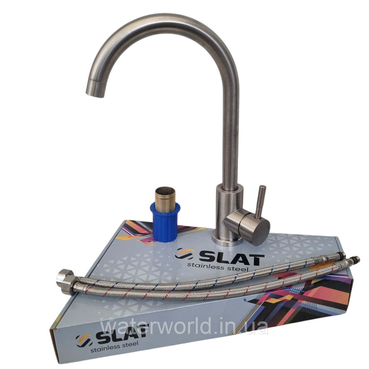 Змішувач для кухні на мийку з неіржавкої сталі SUSTM. SLAT MLT-40303VR з кріпленням на гайці, фото 1
