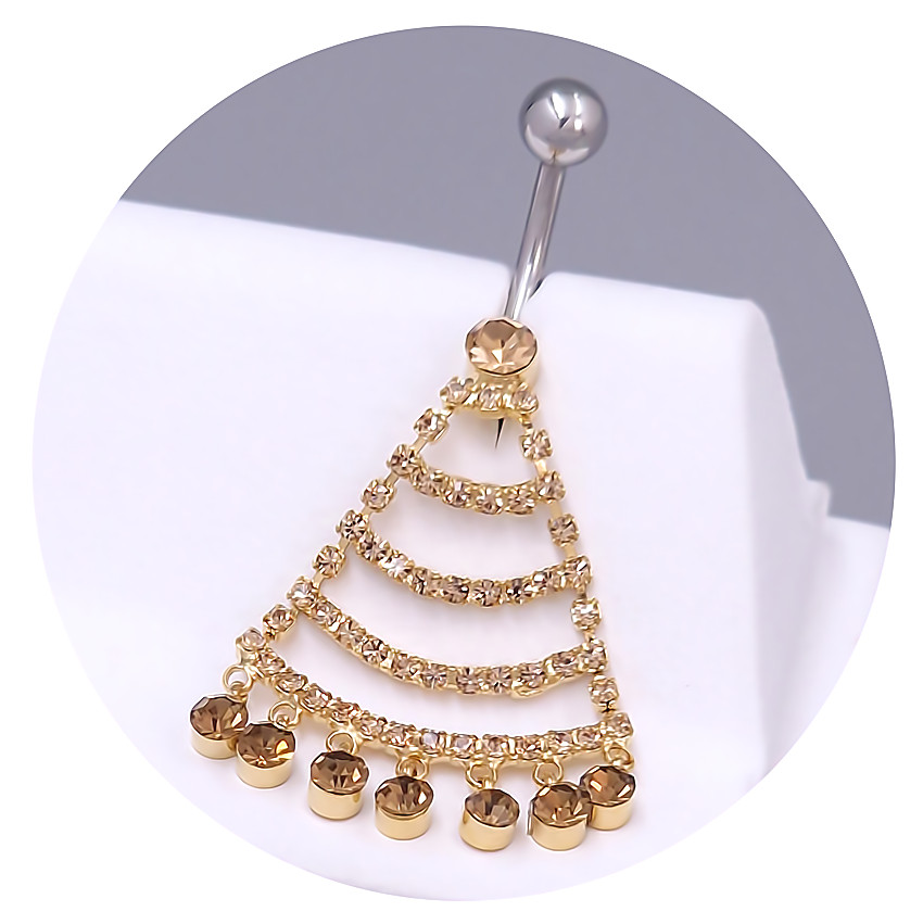 Пірсинг в пупок Neoglory. Позолота + родій. Камені: жовто-коричневий циркон. Довжина: 45 мм. Ширина: 25 мм.