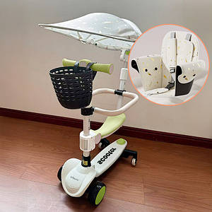 Дитячий самокат-трансформер 5в1 Lumpurini Veturio Pro має сидіння, батьківську ручку, бортик, біговел, толокар