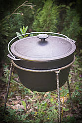 Казан 6 літрів туристичний з кришкою, чавунний казанок з триногою і ручкою для підвішування