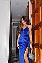 Вечірня оксамитова довга сукня-бандо електрик з розрізом, фото 3