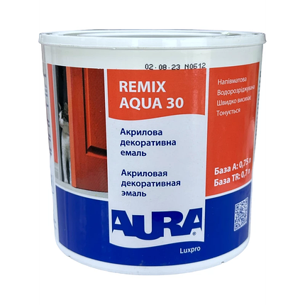 Емаль акрилова Aura Lux Pro Remix Aqua 30 універсальна 0.75л, фото 1