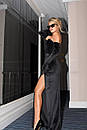 Вечірня оксамитова довга чорна сукня-бандо з розрізом, фото 3