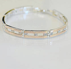 Срібний браслет з золотом и фіанітами