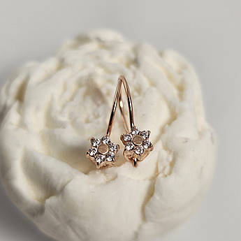 Сережки золоті листочки з білими фіанітами французька застібка