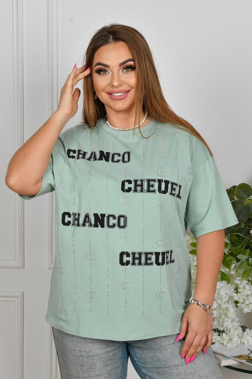 Жіноча футболка зі стразами "CHANCO" батал китай XL — 2XL оптом