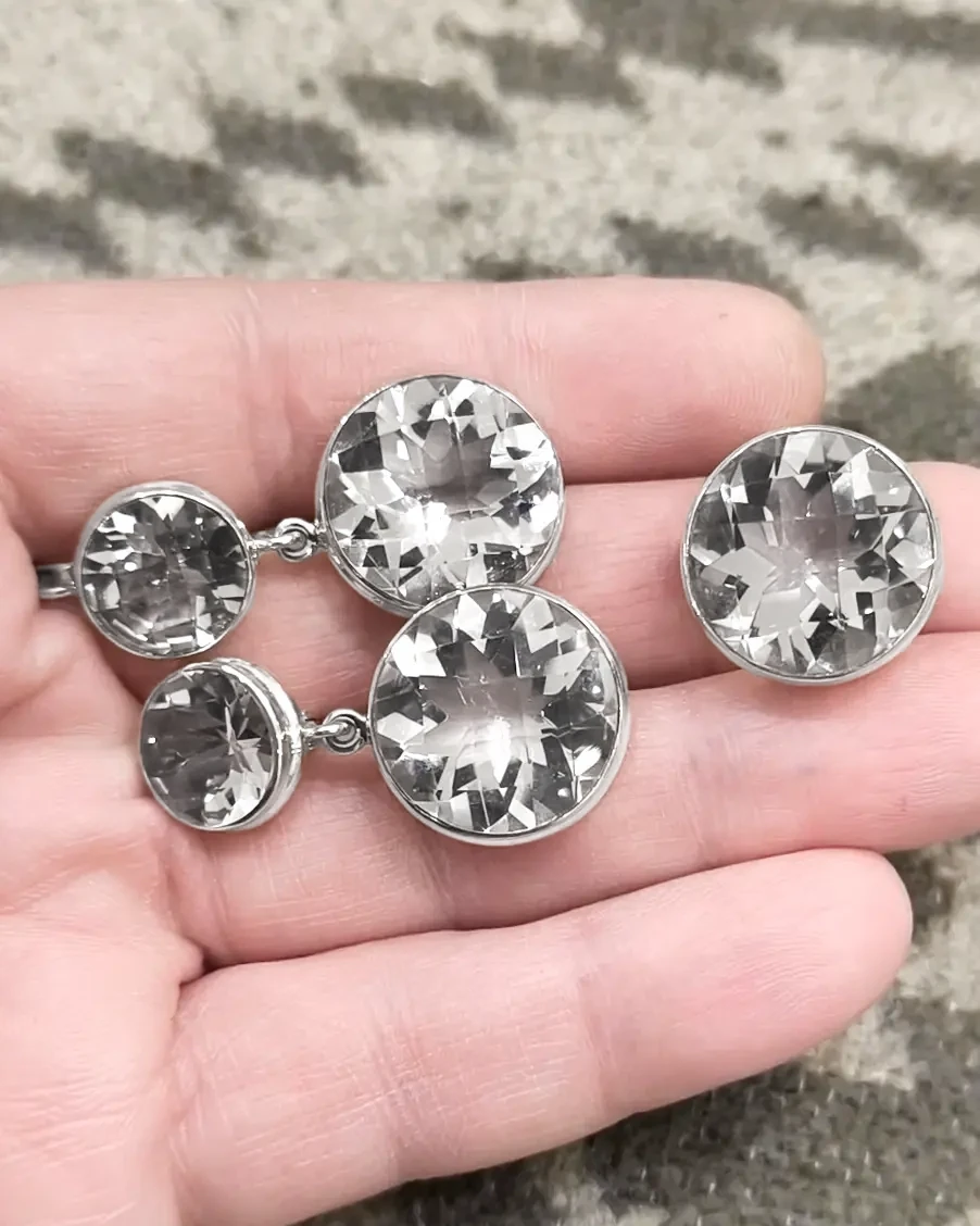 Гірський кришталь комплект срібна каблучка та сережки, 2534КП