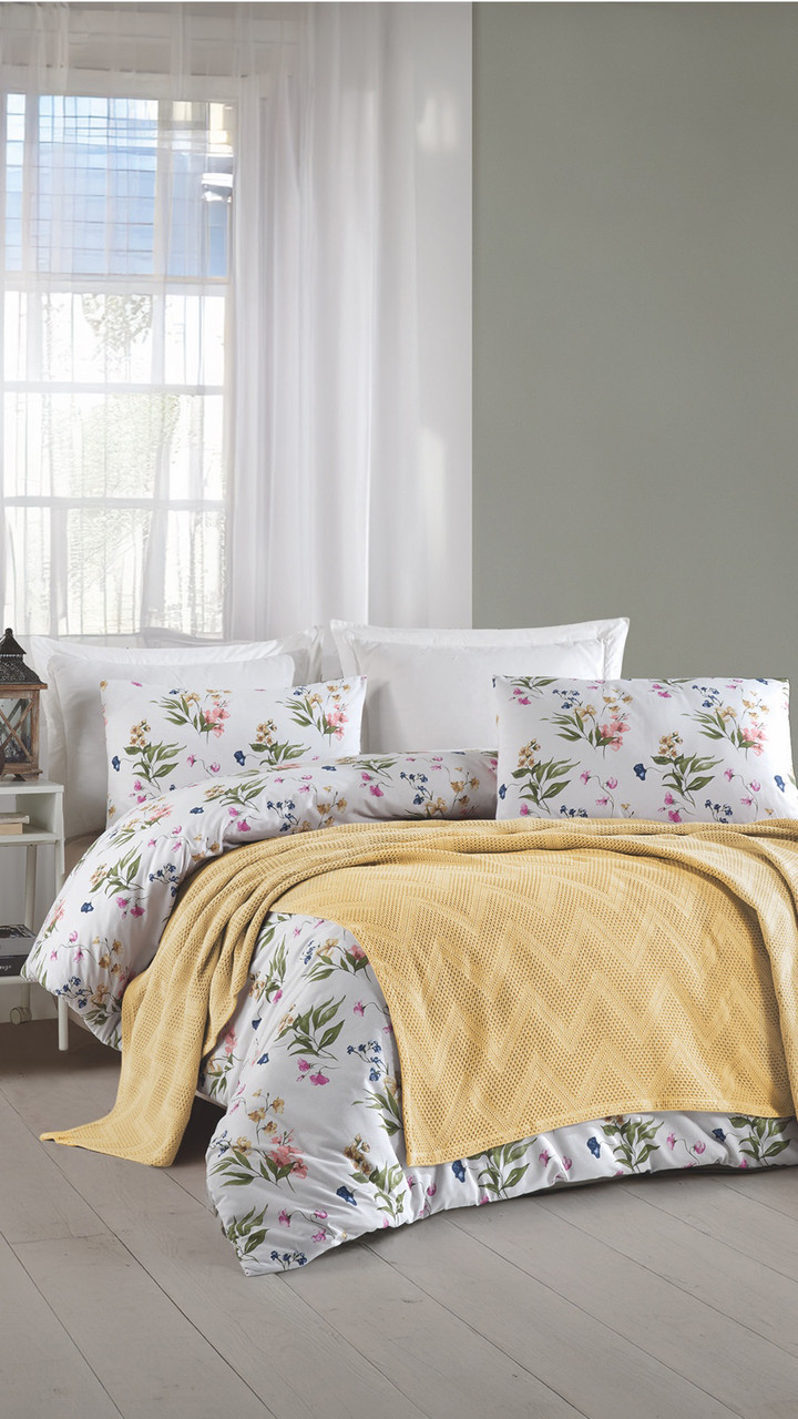 Постільна білизна з пледом Saheser Ranforce Zig Zag 200 х 220 см Sari, фото 1