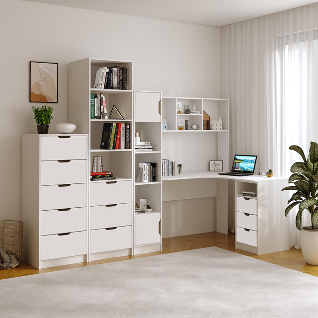 Комод 5 Teenager, високий комод на 5 шухляд білий корпус