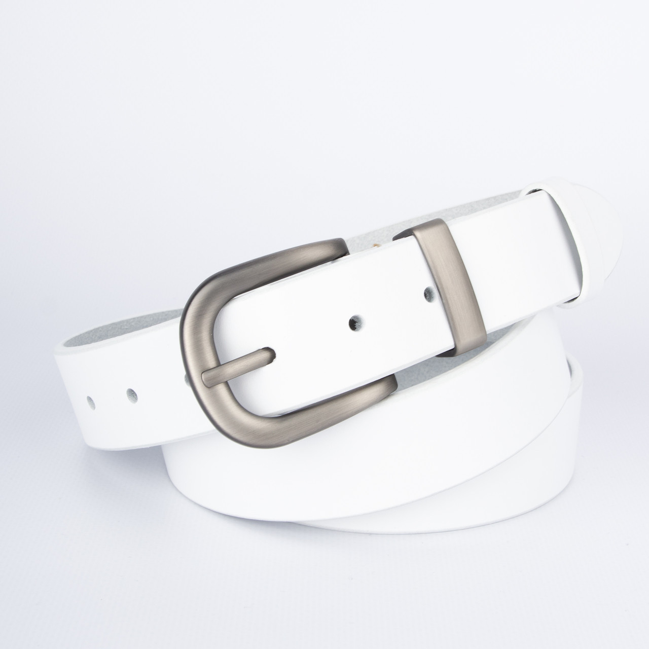 Ремінь жіночий шкіряний HC-3092 silver (130 см) білий зі сріблястою пряжкою