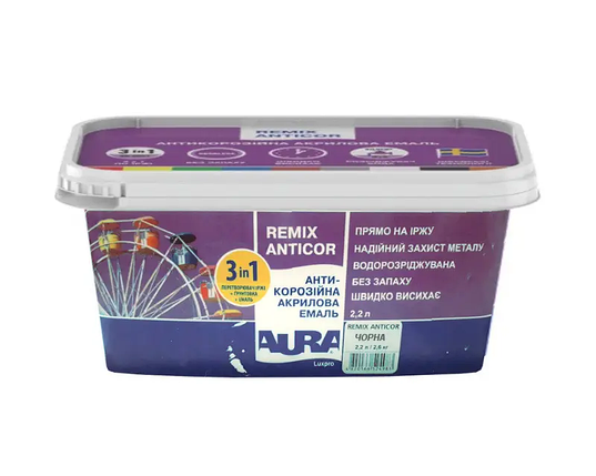 Емаль - ґрунт акрилова Aura Lux Pro Remix Anticor Чорний RAL 9011 2.2л, фото 1