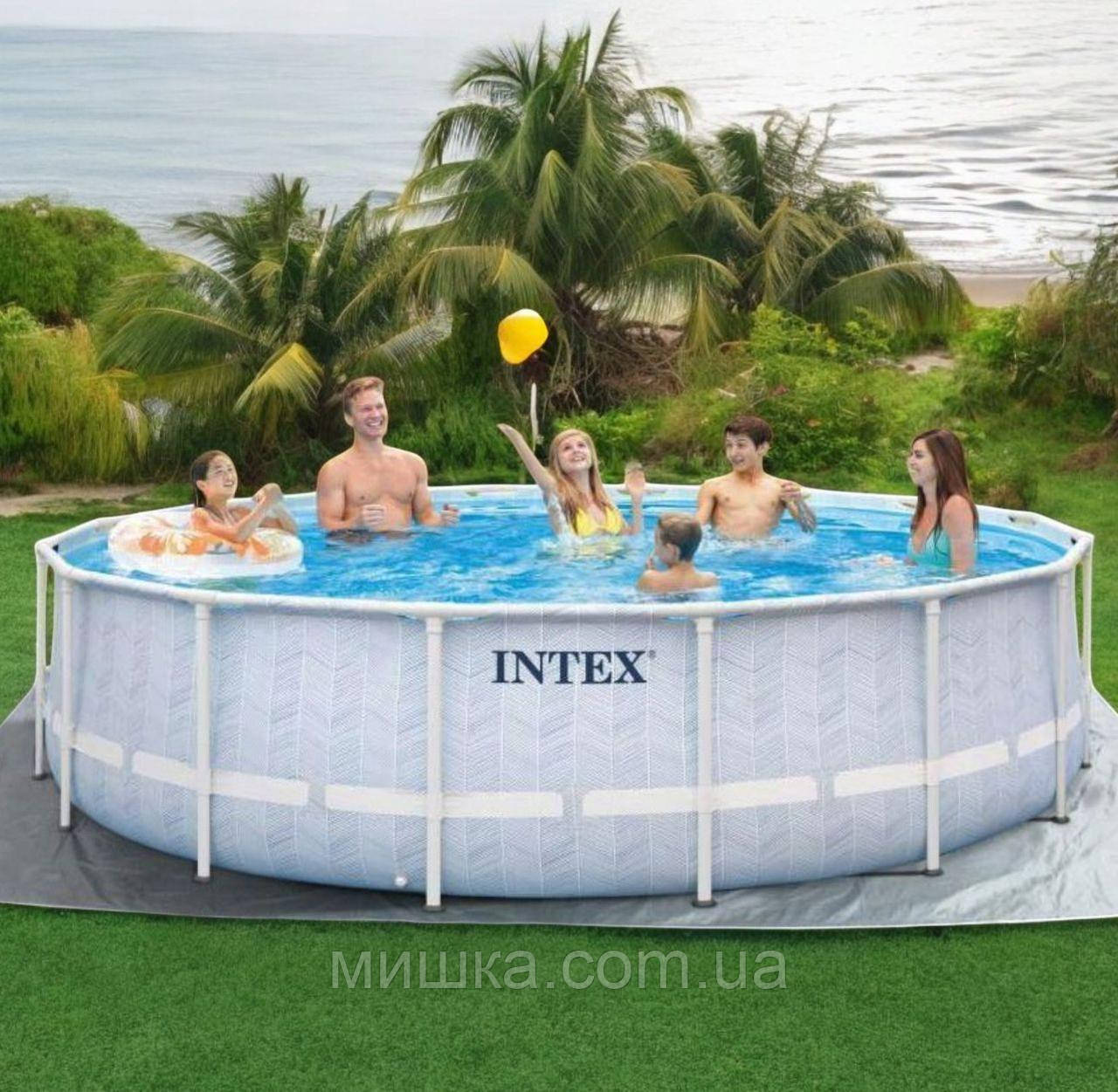 Каркасний басейн 488*122 см, тент, підстилка, сходи (122 см), картриджний фільтр-насос 5678 л, Intex 26746, фото 1