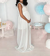 Плаття біле для вагітної фотосесій із шифону та мережива