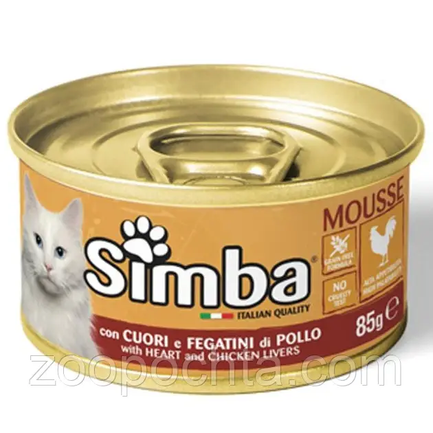 Вологий корм для котів (Симба) SIMBA CAT WET курячі серця та лівер Вага: 85 гр 24 шт, фото 1