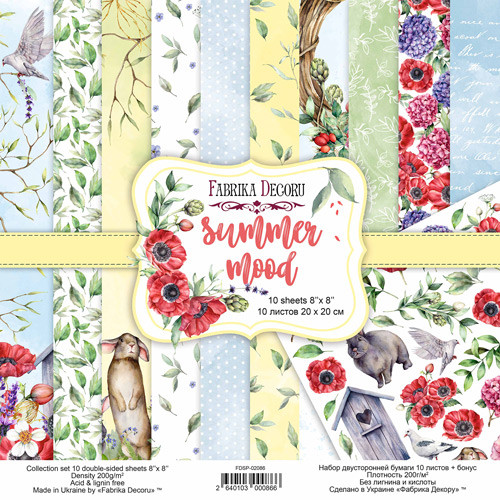Набір двостороннього паперу 20х20см Fabrika Decoru "Summer mood" 11 листів FDSP-02086