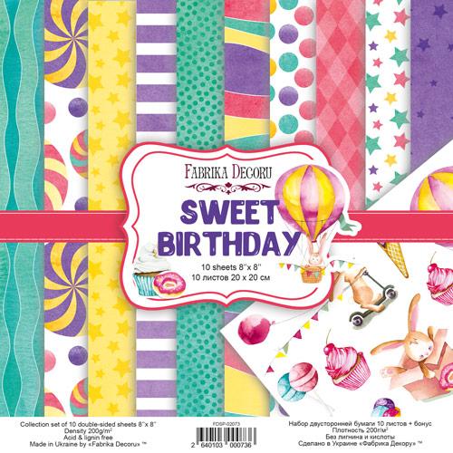 Набір двостороннього паперу 20х20см Fabrika Decoru "Sweet Birthday" 11 листів FDSP-02073, фото 1