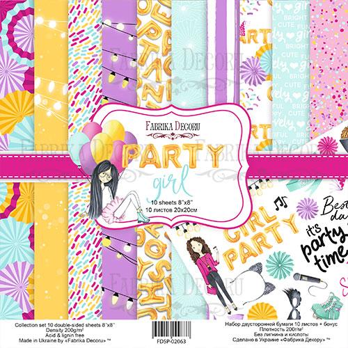 Набір двостороннього паперу 20х20см Fabrika Decoru "Party girl" 11 листів FDSP-02063