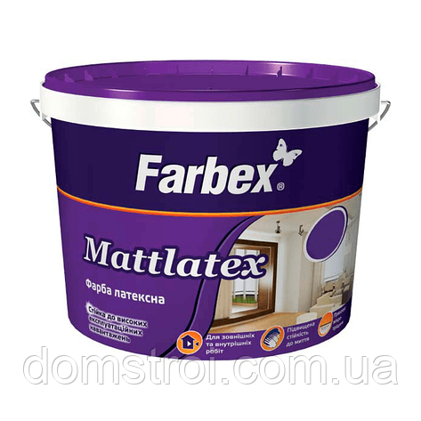 Фарба для інтер'єрів та фасадів латексна Farbex Mattlatex, біла матова, фото 1
