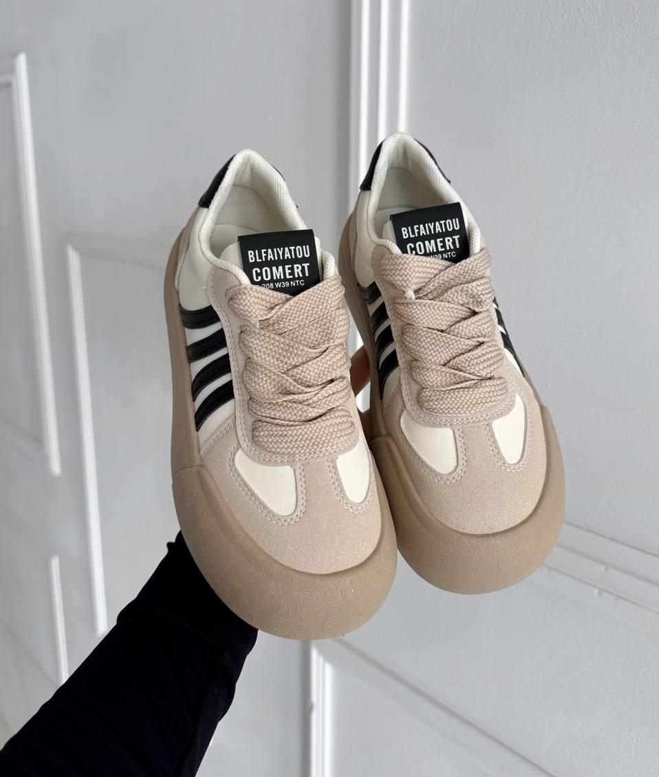 Жіночі шкіряні кеди зручні модні бежеві натуральна шкіра/замша