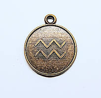 Підвіски металеві Finding Кулон круглий знак зодіаку двосторонній Водолій Антична бронза 21.5 мм x 18 мм