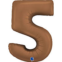 Фольгована велика повітряна куля Grabo цифра 5 сатин шоколадний 40"