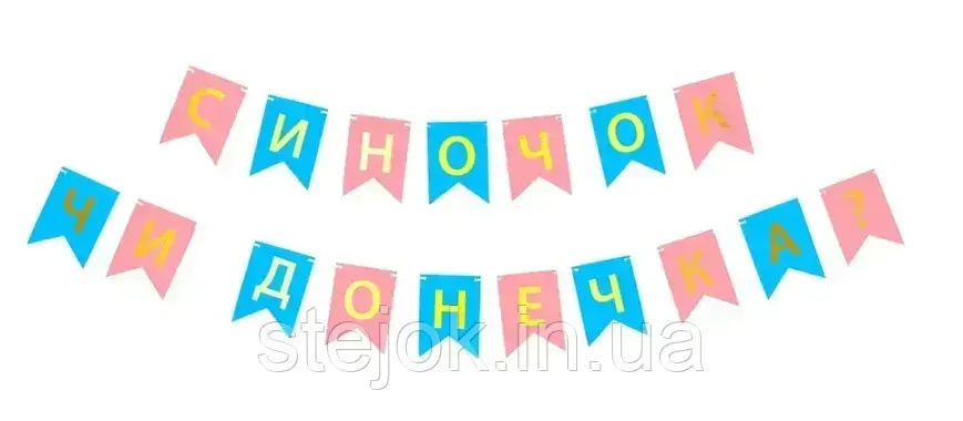 Гірлянда картонна "Синочок чи донечка?" рожево-блакитна, фото 1