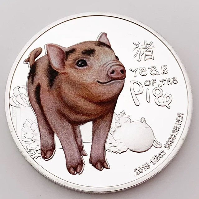 Посеребрённая монета Свинья для активации любви, удачи, денег