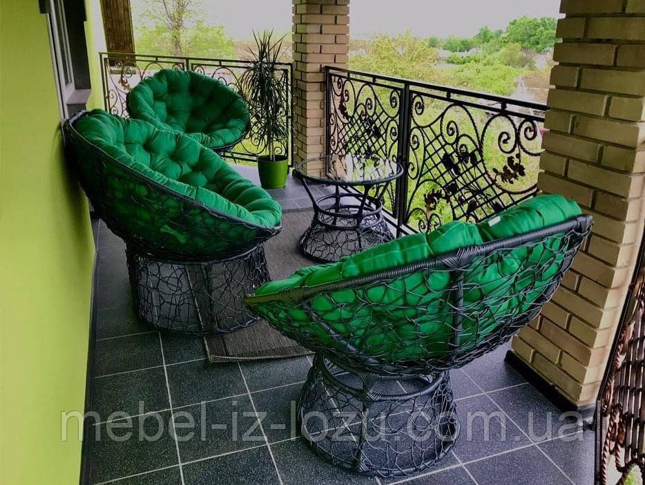 Набір Мамасан ,чорний з Зеленими подушками, фото 1