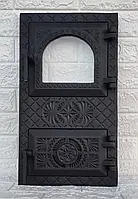 Дверцята пічні чавунні спарені "Вікторія" з термосклом та регулюванням піддуву, 505х290 мм. Дверцята для печі та барбекю.