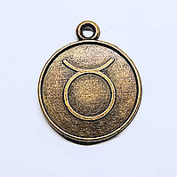 Підвіски металеві Finding Кулон круглий знак зодіаку двосторонній Тілець Антична бронза 21.5 мм x 18 мм