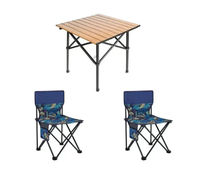 Стіл складаний коричневий + 2 слула Д530*Ш550*В500 мм стільці метал + тканина 40*40*35 STD-02, фото 1