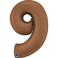Фольгована велика повітряна куля Grabo цифра 9 сатин шоколадний 40"