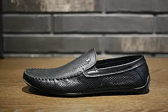 Мокасини чоловічі шкіряні чорні перфорація