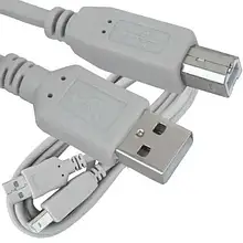Шнур USB TCOM, штекер A — штекер В, Vers- 2.0, Ø 4.5 мм, 1.8 м, сірий