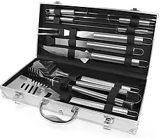 Набір для мангала BBQ Tools Set в алюмінієвому кейсі для барбекю 10 предметів Сріблястий