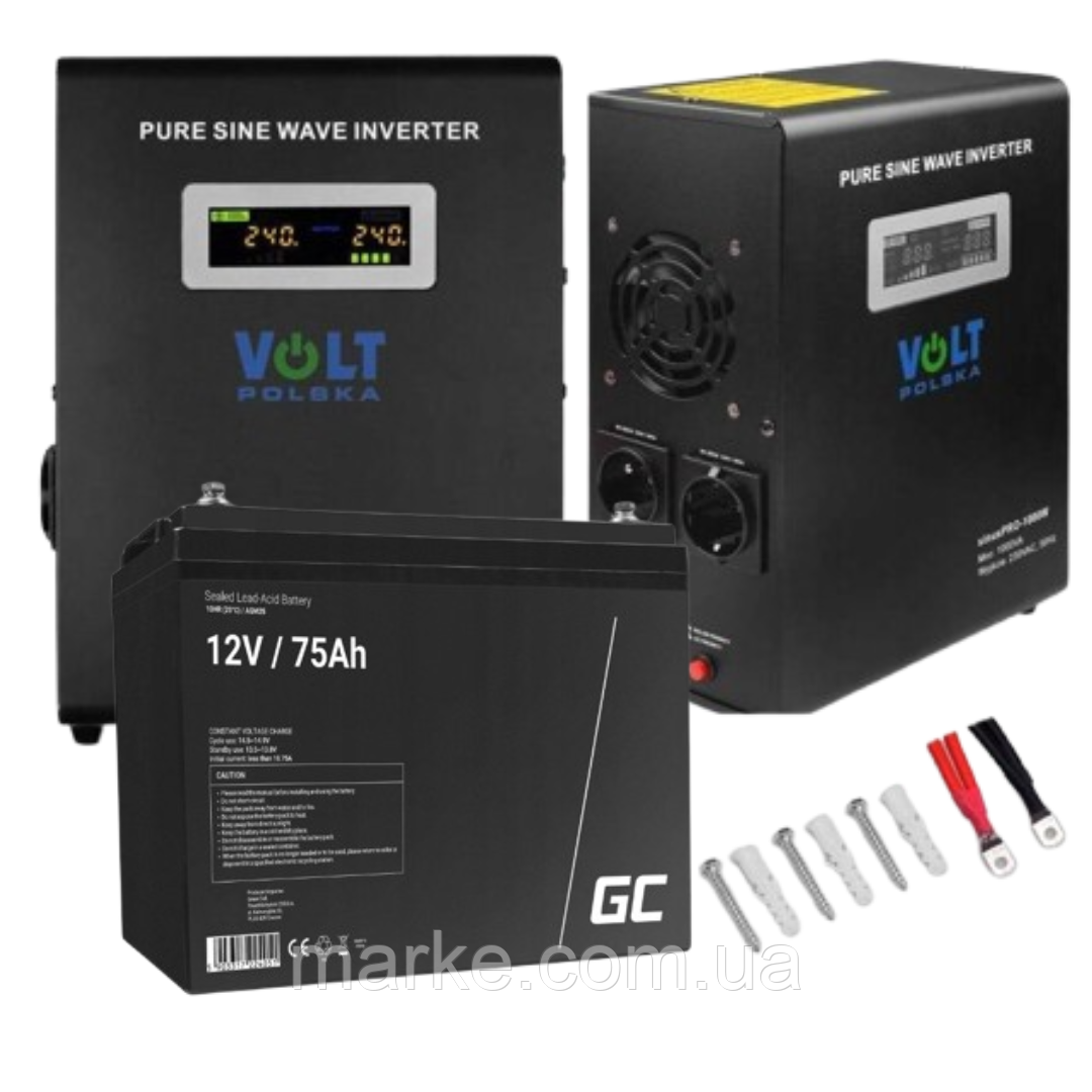 Аварійний комплект живлення Volt Polska SINUS PRO 800 W 12/230V 500/800W + Акумулятор Green Cell AGM VRLA 75Ah 12V (mrk)
