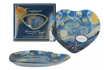Скляна тарілка-серце Carmani Ван Гог Зоряна ніч, 18х19 см (198-1405)