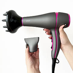 Фен для волосся VGR V-402 з 2 насадками (Чорно-рожевий)