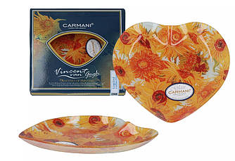 Скляна тарілка-серце Carmani Ван Гог Соняшник, 18х19 см (198-1441)