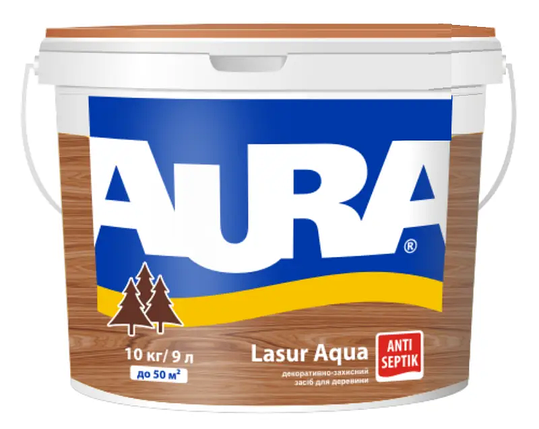 Лазур - лак акриловий Aura Lasur Aqua для деревини безбарвний 9л, фото 1