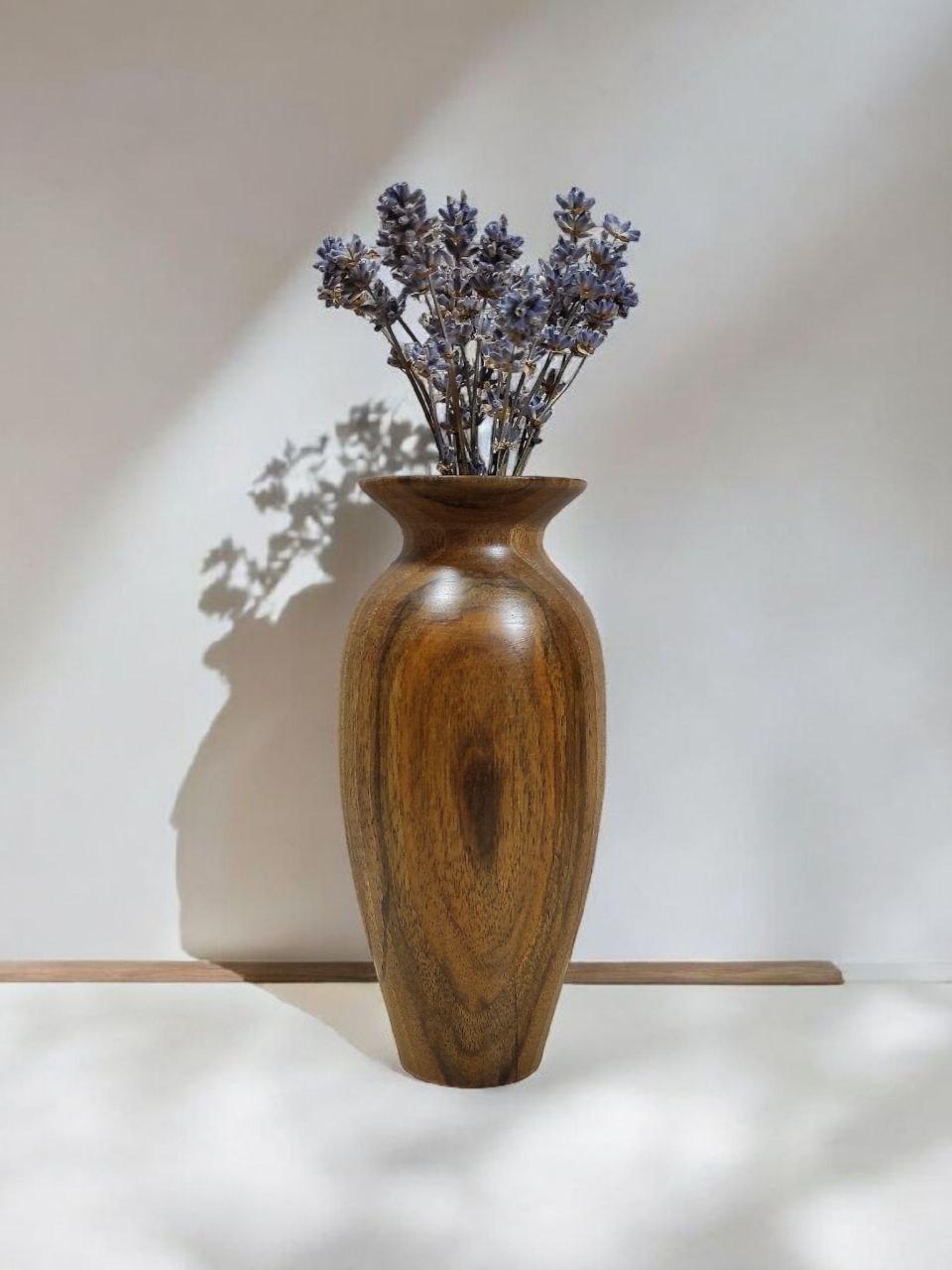 Дерев'яна ваза з горіха для декору і сухоцвітів, фото 1