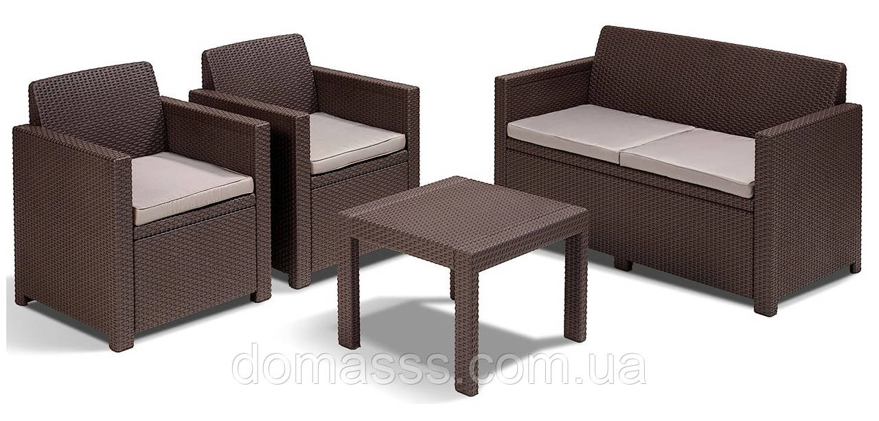 Набір садових меблів пластикових Keter "АЛАБАМА" (2 крісла, диван, стіл) коричневий 17199240, фото 1