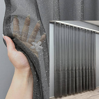 Готова тюль (3х2,7м) жакард, колекція "Greta". Колір графітовий. Код 1639т 42-0605