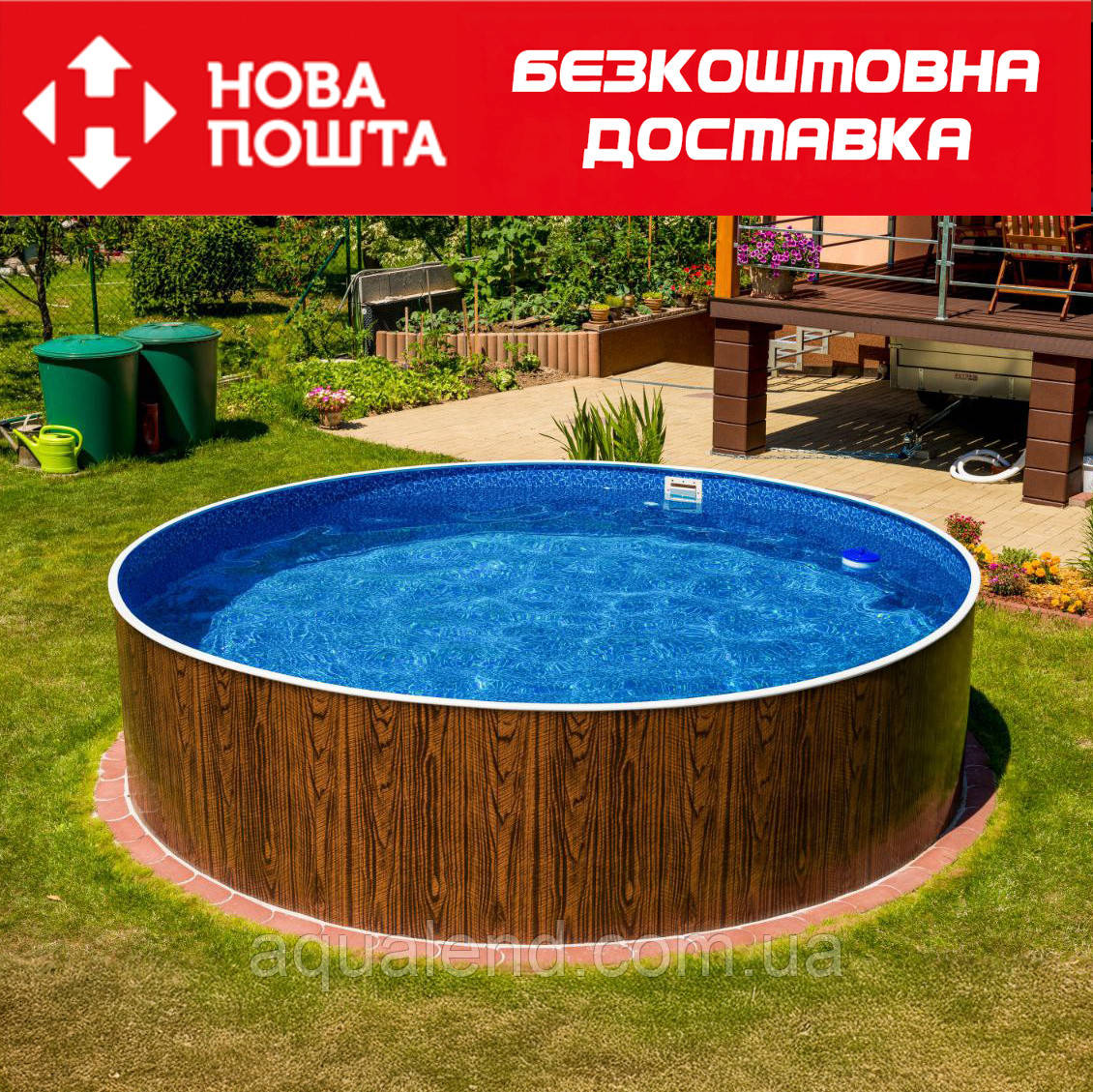 Басейн каркасний круглий Azuro 3.6 х 1.2 м Wood морозостійкий