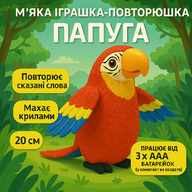 Інтерактивний Папуга - іграшка-повторюшка, 20 см червоний C41808-1