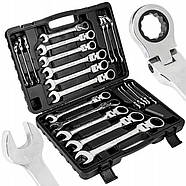 Професійний набір ріжково-накидних ключів із тріскачкою 6-32 мм 22 од. Silver SK-022-02, фото 2