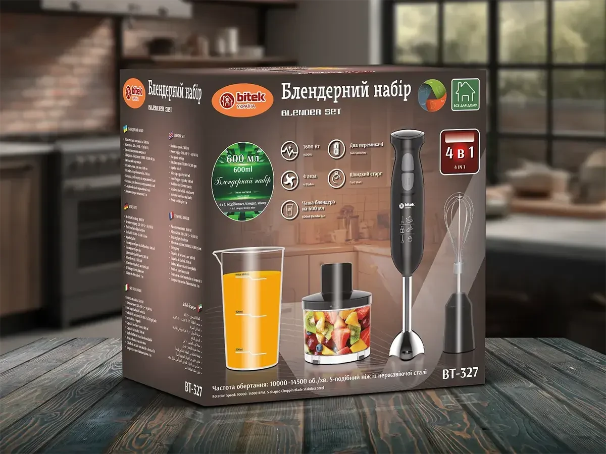 Блендерний набір 4 в 1 600мл 1600Вт BITEK BT-327 12шт 6655, фото 1