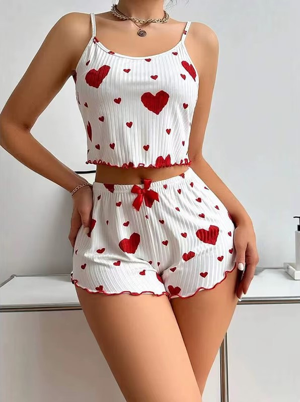 Піжама жіноча літня в рубчик сердечки S біла (PZser-S), фото 1